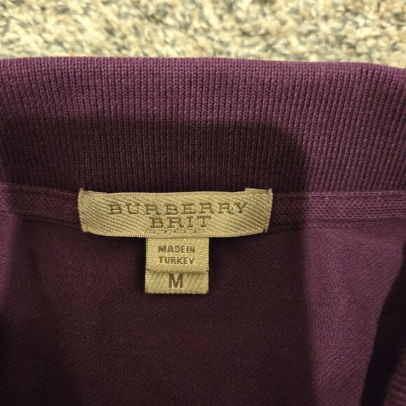 Burberry Brit Purple Long Sleeved Pique Polo Shirt Nova Check Panel M - Picture 3 of 7